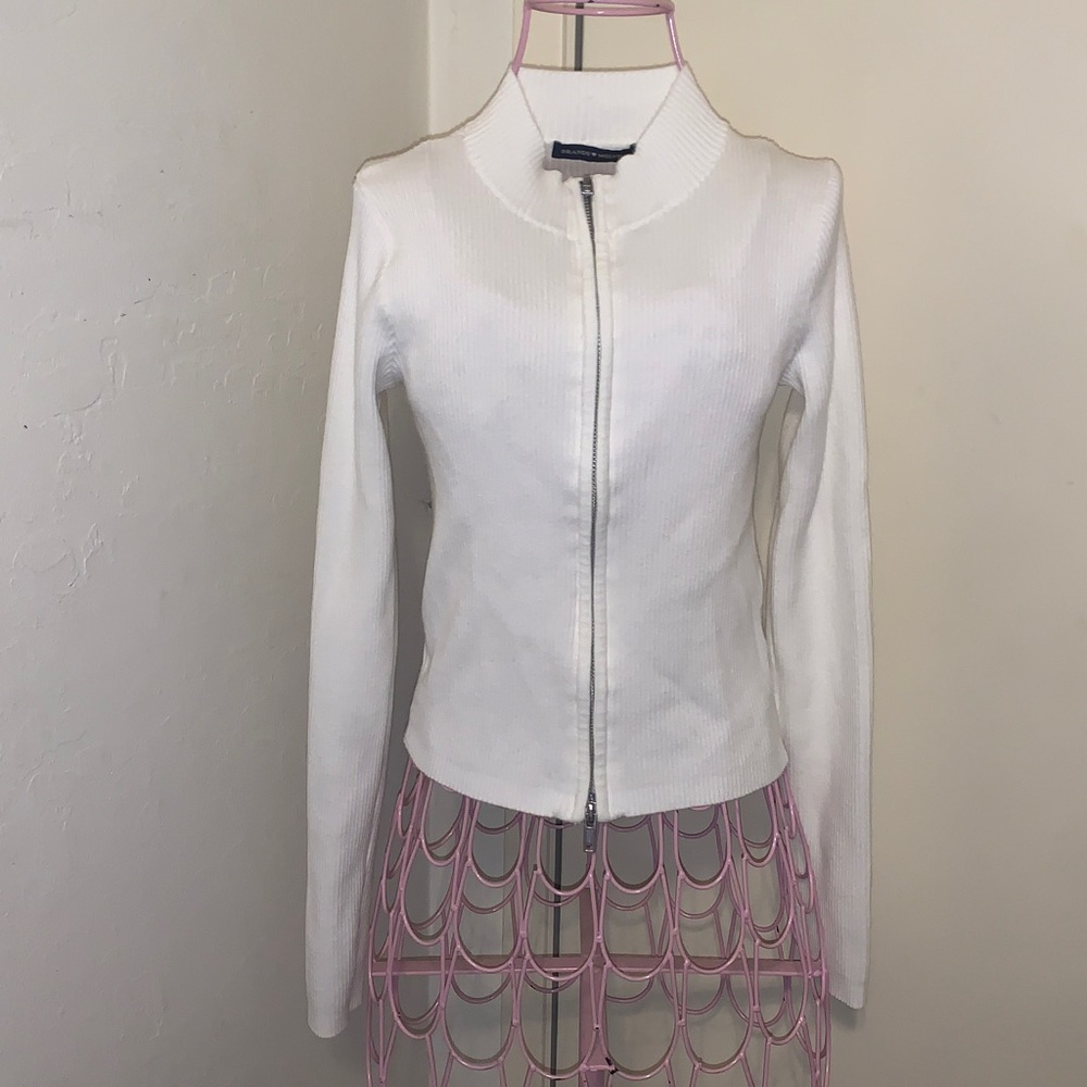 -Brandy Melville white ribbed zipper sweater top one #MH2093 One Size fits most